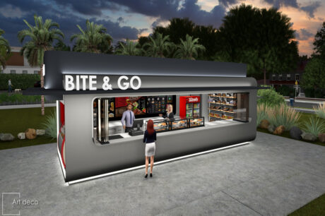 Modern grab & go coffee box BITE & GO designed by Artdeco Construction in Thebes
